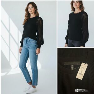 White House Black Market NWT ribbed knit top with crochet sleeves